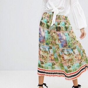 SALE! Asos Women Postcard Travel Print Skirt Pleated Midi Long Skirt US Size 4